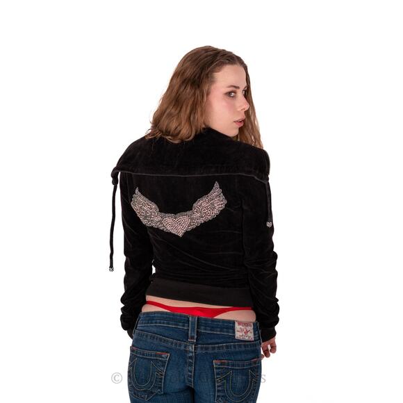 Vintage Y2k Twisted Heart Velvet Velour Zip Up Embellished Hoodie Jacket - S - Picture 8 of 10